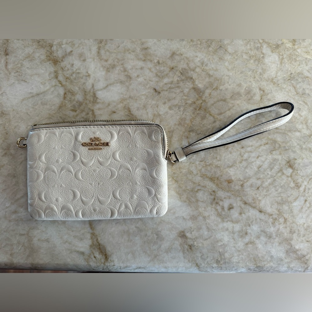 Authentic Coach signature embossed Chalk Wristlet